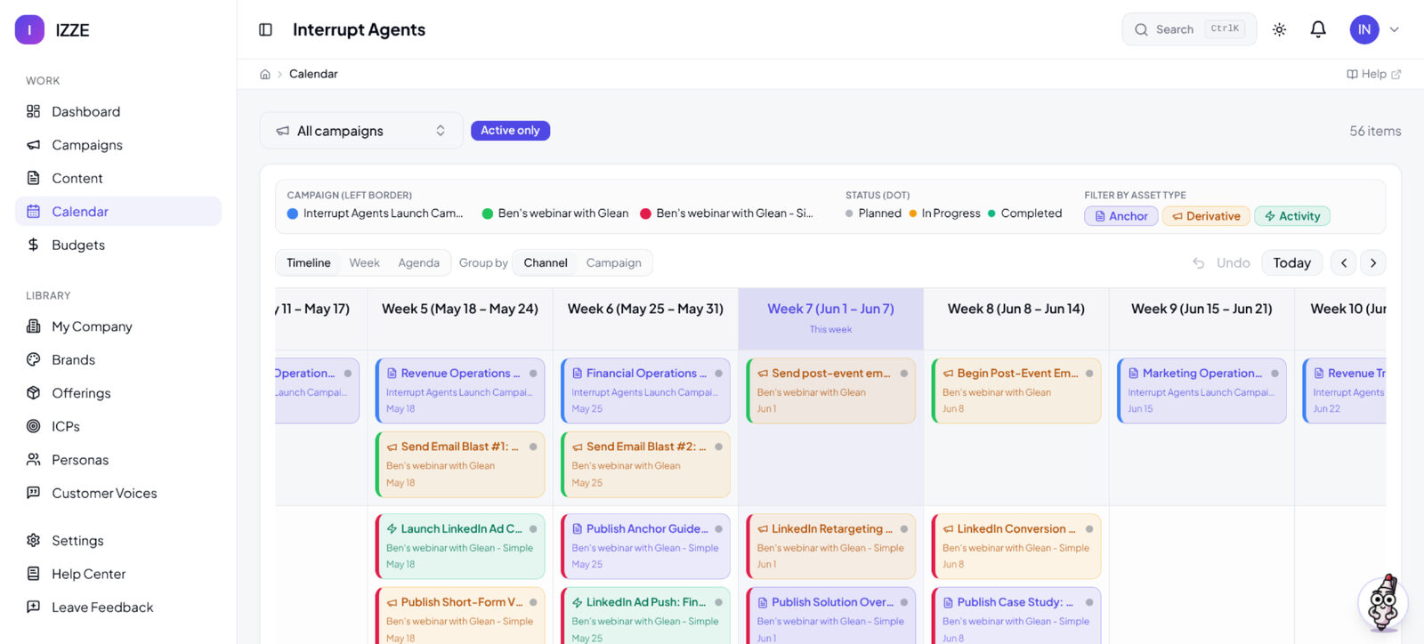 Unified multi-channel content calendar view
