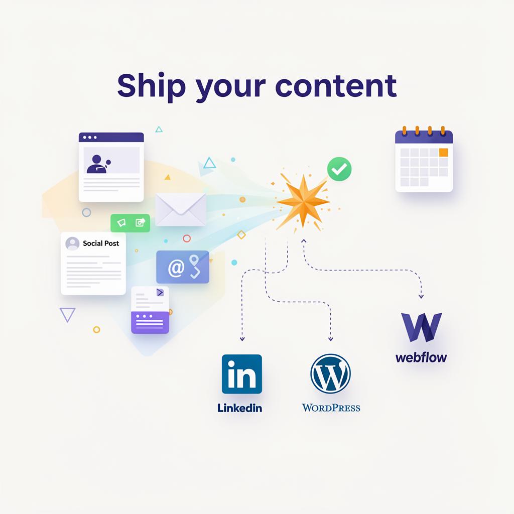 IZZE content editor with brand voice controls and publish destinations for LinkedIn, WordPress and Webflow